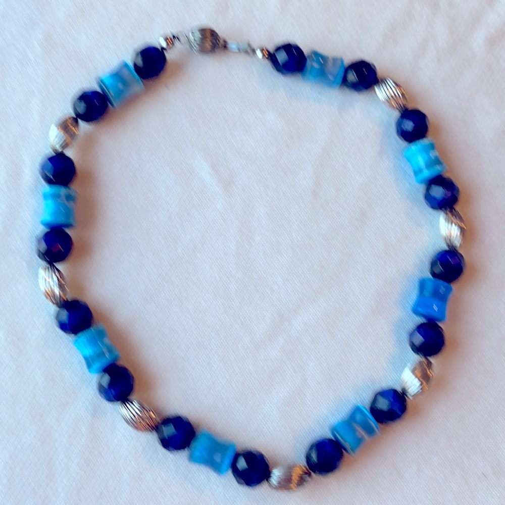 Blue and Silver handcrafted necklace and earrings